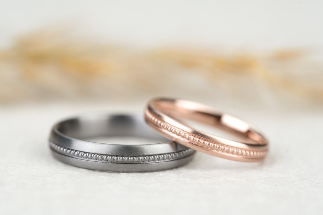 Eheringe Tantal Gold mit Perlenmuster