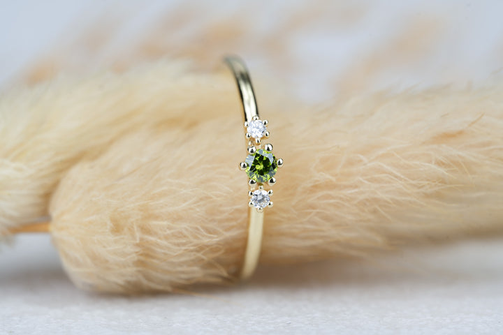 Verlobungsring Trio Gold grüner natürlicher Diamant