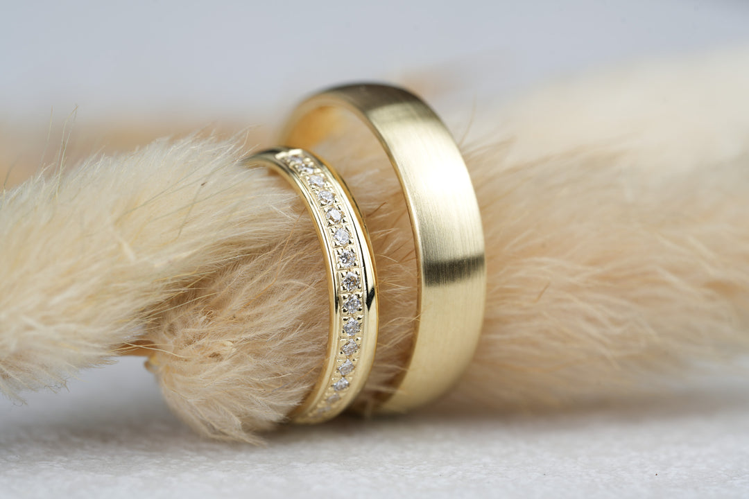 Eheringe Set Gold aussergewoenlich poliert und matt