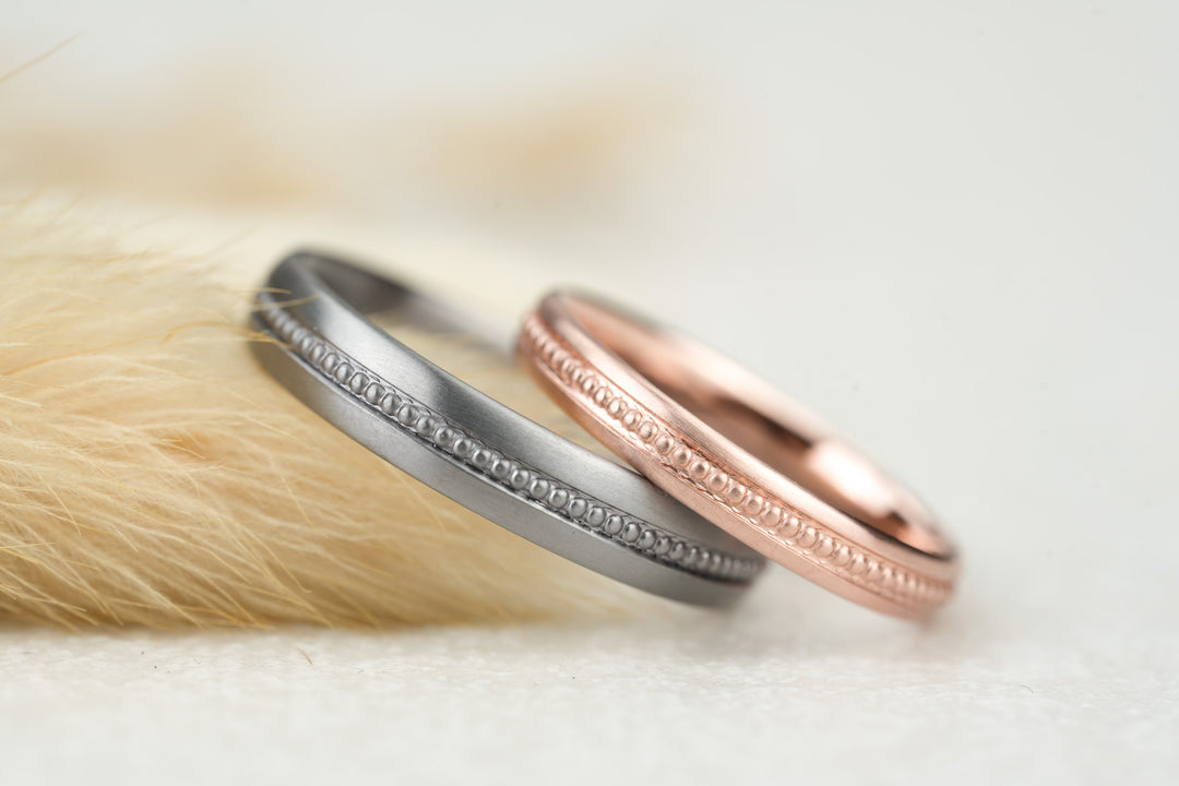 Ehering Set Tantal Gold mit Kugel Muster