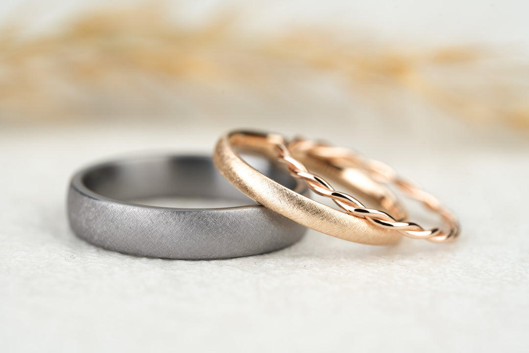 Eheringe Tantal Rosegold Set Kordelring Vorsteckring matt
