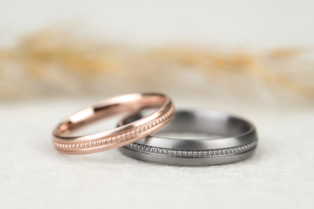 Eheringe Tantal Rosegold matt ausgefallen Kugelmuster