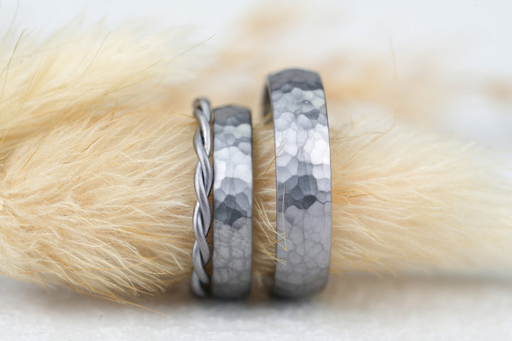 Trauring Set elegant modern grau Tantal