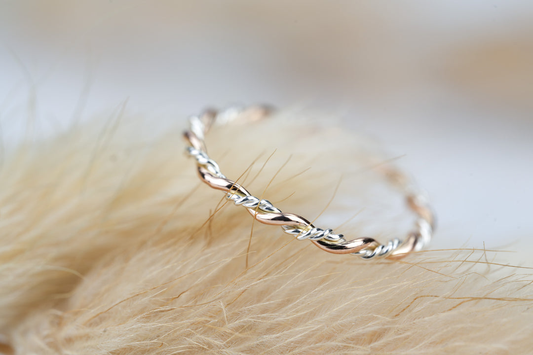 schmaler Vorsteckring Gold Silber Rose